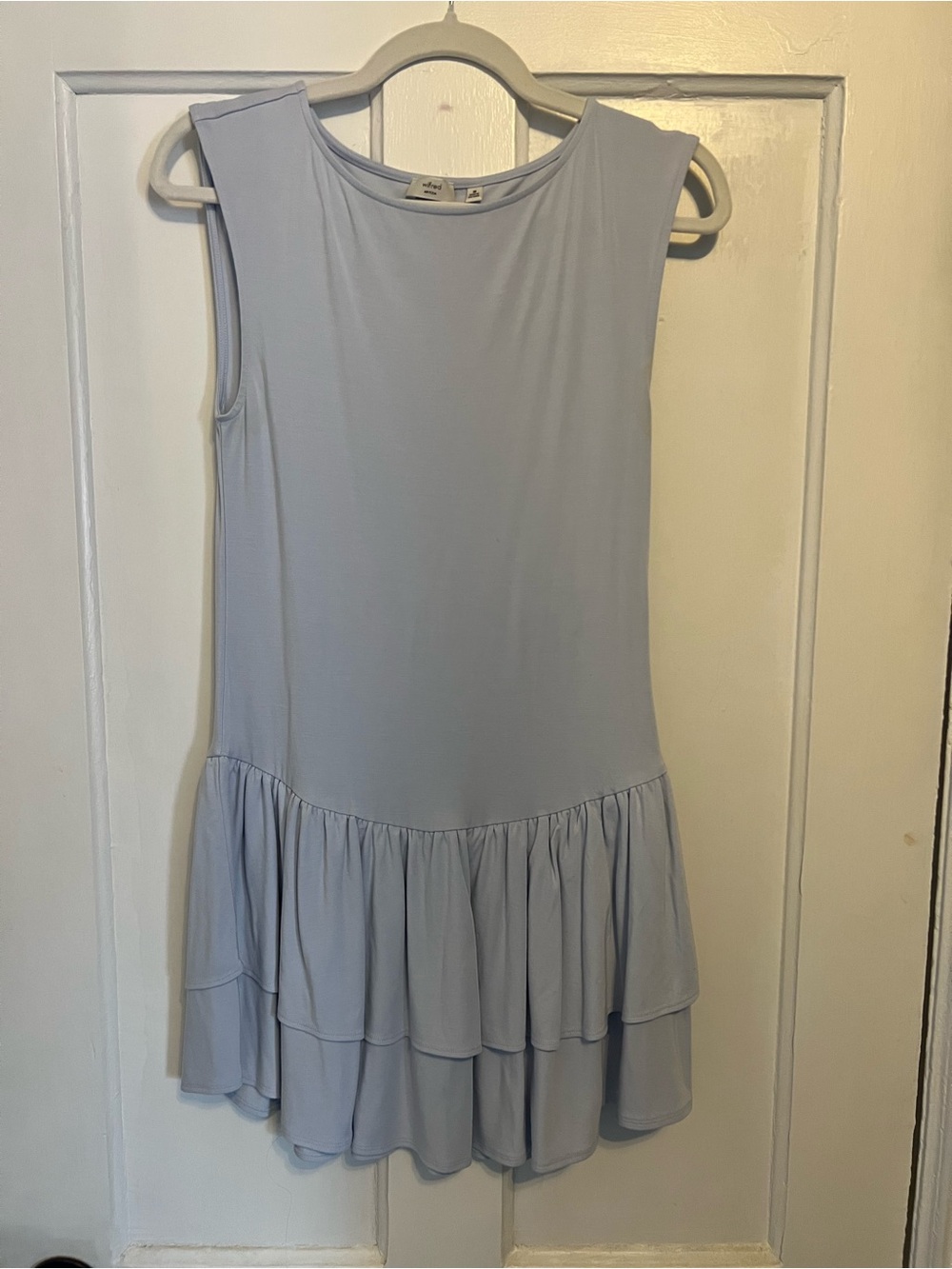 Aritzia Wilfred Light Blue Sleeveless Ruffle Hem Mini Dress